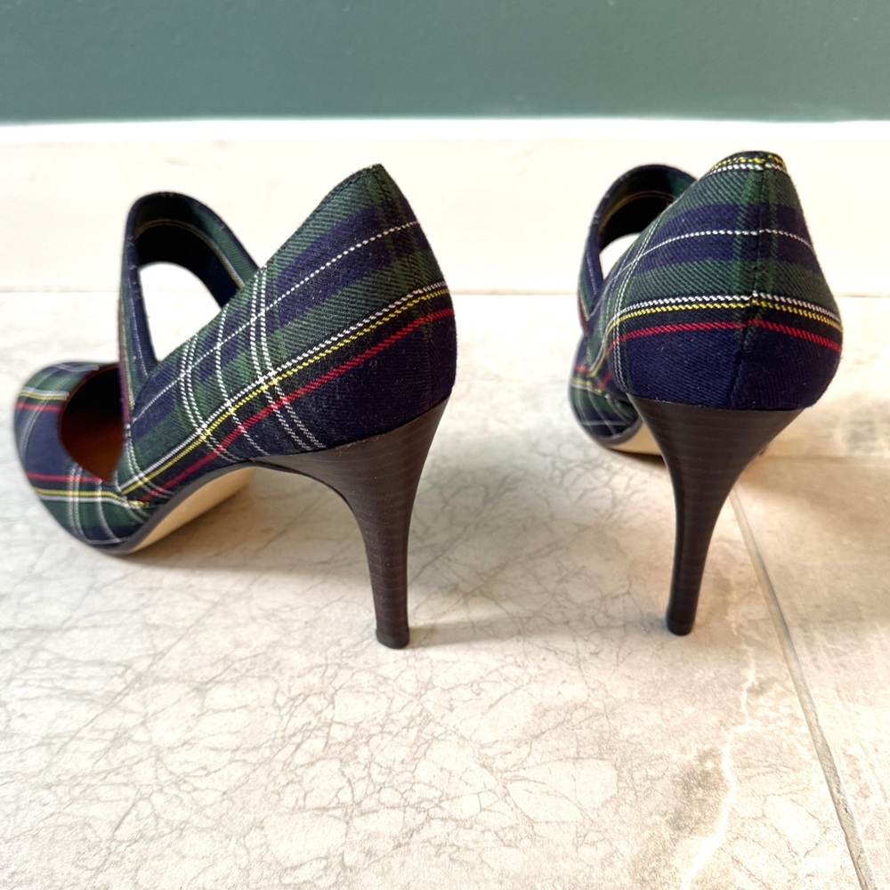 ANN MARINO by BETTYE MULLER plaid Mary jane HEELS retro pinup blue women’s 9 red - Picture 9 of 11